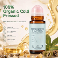 60 ml Huile de ricin et d'encens naturelle pressée à froid, nourrissante et hydratante, avec applicateur à bille en quartz rose pour la peau, les cheveux et le cuir chevelu