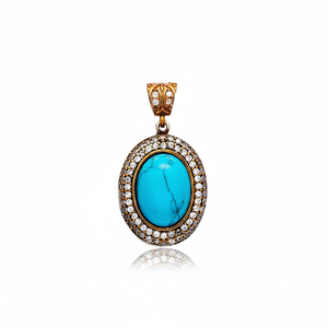 Diseño ovalado auténtico diseño de piedra turquesa encanto colgante turco hecho a mano venta al por mayor 925 joyería de plata esterlina - Product Image 2