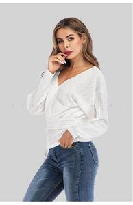 Venta al por mayor <span class=keywords><strong>cuello</strong></span> en V de camisas de manga larga de punto suelto Tops <span class=keywords><strong>Jersey</strong></span> suéteres - Product Image 4