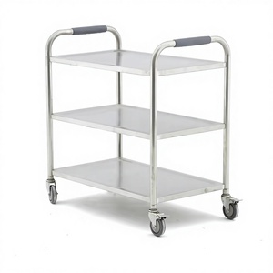 Chariot de cuisine multifonctionnel à succès, chariot à main en acier inoxydable, chariot à nourriture à trois étages, roues, usage commercial, argent/gris, Chine - Product Image 1