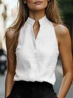 Nouvelle chemise sans manches à col montant pour l'été 2026, blouse élégante et minimaliste pour femme
