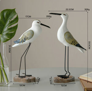 Ornement artisanal en bois <span class=keywords><strong>de</strong></span> mouette, sculpté à la main, motif rayé, style marin moderne et luxueux, modèle décoratif d'oiseau marin sur souche d'arbre - Product Image 5