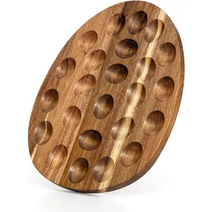 New Arrival Deviled Wood Egg Platter Tray Reversible Charcuterie Board Set