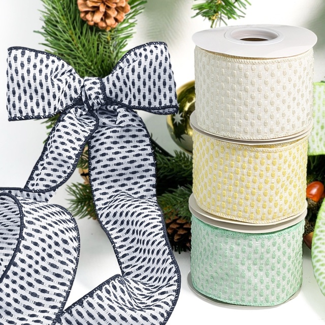 Custom Spring Exclusive Decorative Craft Dot Wired Ribbon 2.5 Inch for Wreaths