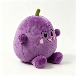 Peluche de ciruela morada suave y personalizado, peluche de ciruela redondo de alta calidad con tallo, peluche de fruta con cara sonriente bordada. - Product Image 5