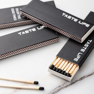 Hot selling cheap black wooden stick matches in paper box custom safety match box candle decorative