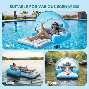 Lettino Galleggiante Motorizzato <span class=keywords><strong>con</strong></span> Tettuccio, Zattera Elettrica Ricaricabile a Doppio Motore per <span class=keywords><strong>Piscina</strong></span> e Lago, Perfetta per Feste Estive all'Aperto - Product Image 5