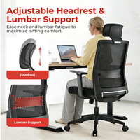 Chaise de bureau ergonomique haut de gamme à dossier haut en maille avec appui-tête réglable, 3 vérins à gaz, 125 °   Fauteuil de bureau inclinable pour mobilier de bureau