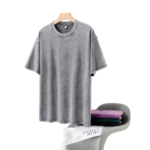 Wholesale Plain Cotton Mens Acid Wash Style T-shirt Loose Distressed Wash Tshirt Heavy Blank Custom Logo Vintage T Shirt - Product Image 4