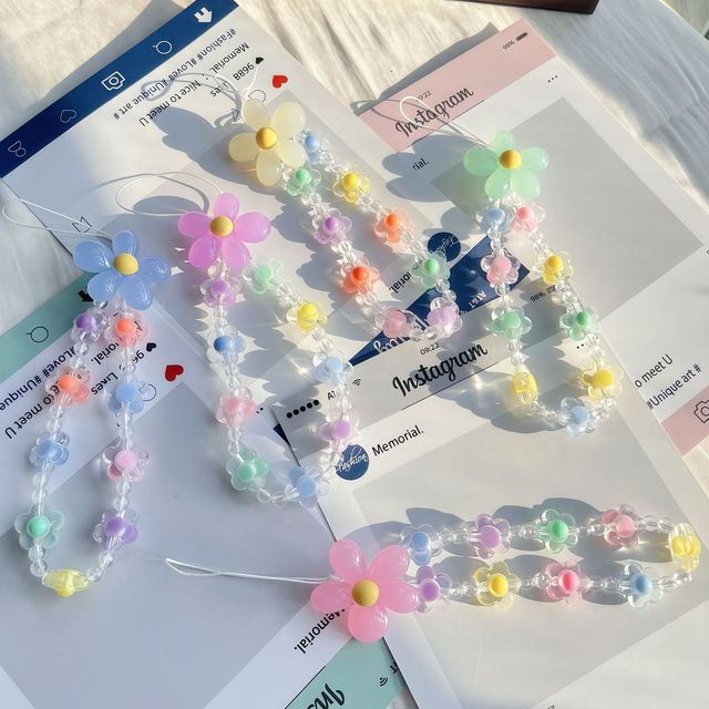 New Fashion Colorful Beads Mobile Phone Chain Rope Crystal Beaded Short Mobile Phone Wrist Strap Lanyard for All Smart Phone