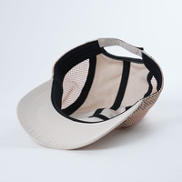 Beige Logotipo de impresión sin estructura Running Camp Caps Wish Mesh Nylon Fabric Camp Cap Alta calidad Custom 5 Panel Camp Cap Sombreros