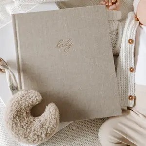 Funda de tela de lino con impresión personalizada, libro de recuerdo para bebé, primer año