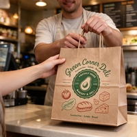 Sac en papier kraft personnalisé avec logo imprimé, sac en papier portable, sac en papier réutilisable pour restaurant, plats à emporter, café, boulangerie