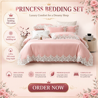 Parure de lit romantique rose en dentelle florale 4 pièces 100 % coton à fibres longues avec taies d'oreiller pour chambre de princesse – Cadeau idéal