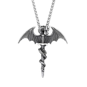 Yunnique – collier avec pendentif épée de dragon en acier inoxydable, bijoux à la mode pour hommes, cadeau, chaîne de 60cm, ton argenté - Product Image 5