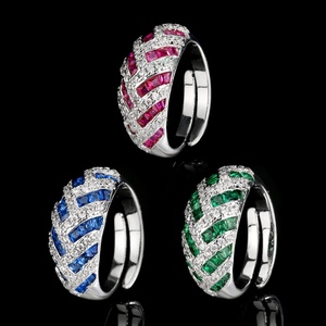 Fashion Jewelry Eco-friendly Copper Micro Pave Red Zircon Imitation Geometric Stone <b>Adjustable</b> Band <b>Ring</b> for Women - Product Image 6