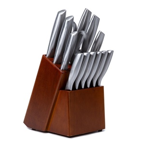 Ensemble de couteaux de cuisine de luxe en acier inoxydable avec bloc, comprenant un couteau de boucher, un couteau utilitaire, un couteau à steak et des ciseaux, à manche creux - Product Image 1