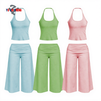 Ensemble 2 pièces pour femmes : haut halter d'été et pantalon capri à jambes larges, tenue de sport personnalisée, vêtements de détente