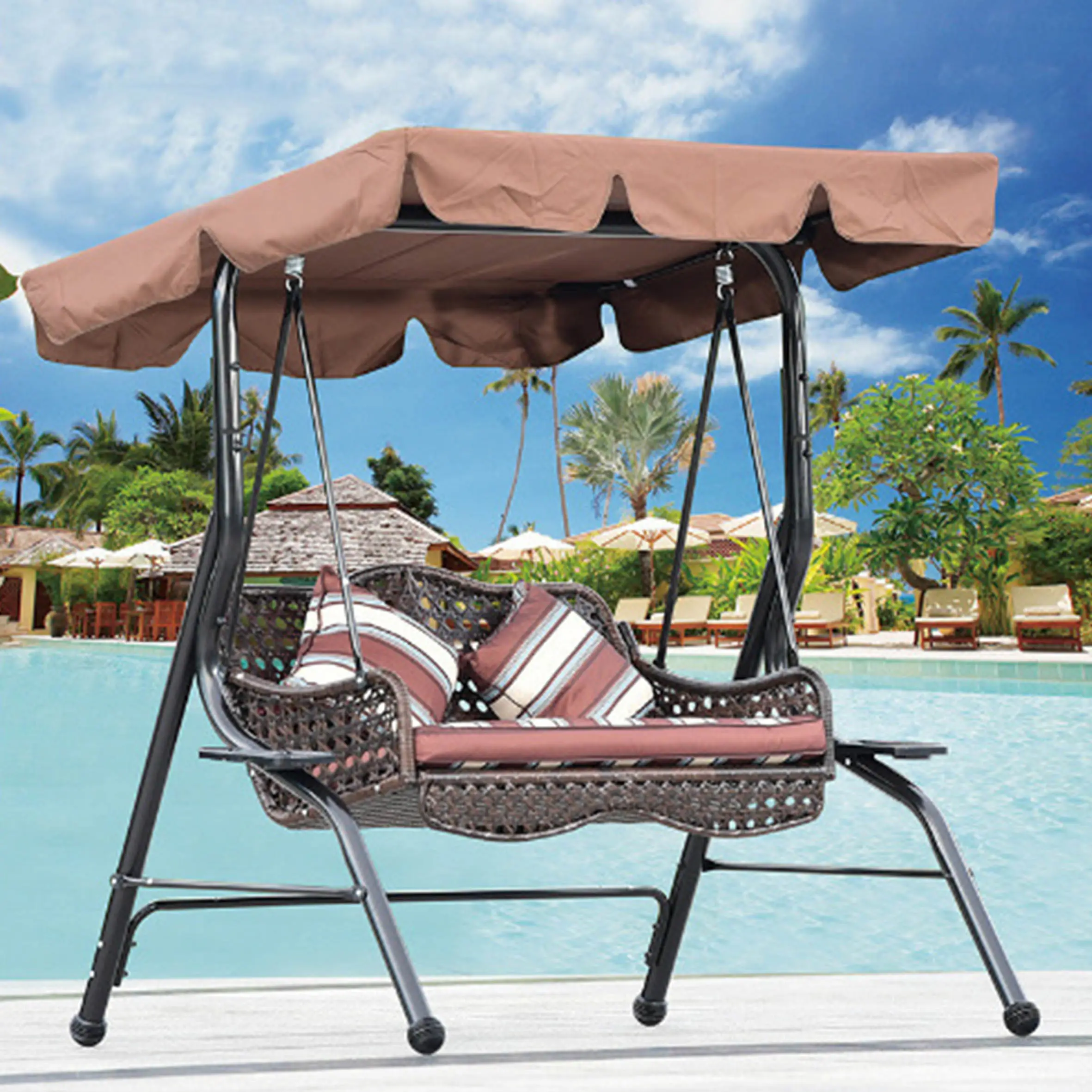 Chaise balançoire de patio intérieur réglable 3 personnes 3 places acier, cadre résistant aux UV protection du soleil accrocher chaise balançoire de jardin/