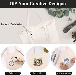 Sac fourre-tout réutilisable en toile de coton naturel beige de 12 oz, petit format, robuste, avec fermeture éclair, idéal pour la plage et les cadeaux de voyage - Product Image 2