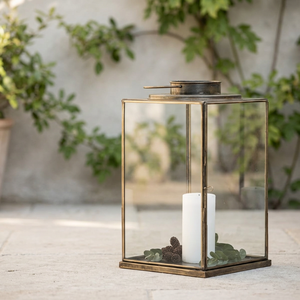 Wholesale <b>Brass</b> Antique Thin Metal Framed Glass Candle <b>Lantern</b> for Home and Patio Decoration - Product Image 2