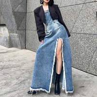 Personnalisé été Élégant Grande Taille Robe En Jean À Bretelles Sans Manches Lavage Longue Robe Denim Robes Femmes Avec Fente