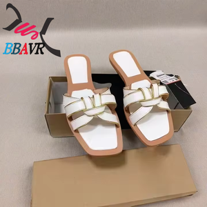 Wholesale Classic Summer <b>Slides</b> Ladies Sandals Fashion Pu Leather Outdoor Female Shoes Non-slip Flat Bottom Women's Slippers - Product Image 6