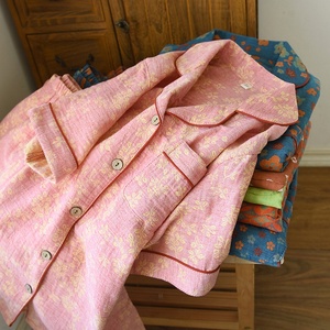 Nuove Camicie <span class=keywords><strong>da</strong></span> <span class=keywords><strong>Notte</strong></span> Lunghe a Maniche Corte in <span class=keywords><strong>Cotone</strong></span> Doppio Strato Tinto in Filo Jacquard <span class=keywords><strong>da</strong></span> Donna, Abbigliamento Casual Estivo con Colletto a Risvolto - Product Image 2