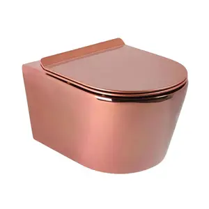 2020 Chaozhou flushing elongated wall mounted ceramic one piece wc toilet rose gold ceramic wall-hung toilet