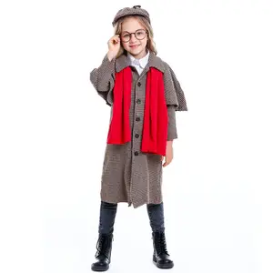 儿童侦探服装棕色维多利亚历史角色扮演儿童万圣节派对服装