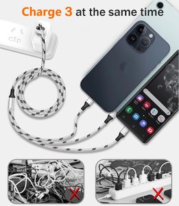 Service d'usine personnalisé en nylon tressé 3 en 1 charge rapide pour iOS et ordinateur câble de chargeur USB compatible pour iphone pour samsung - Product Image 6