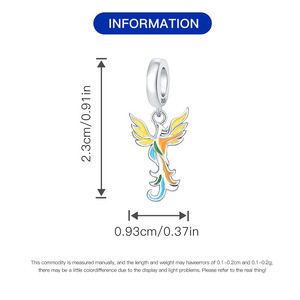 Charm Pendente <span class=keywords><strong>Fenice</strong></span> in <span class=keywords><strong>Argento</strong></span> Sterling 925 con Smalto Colorato, Perla Firebird per Bracciale a Catena Serpente Fai da Te, Gioielli da Donna - Product Image 3