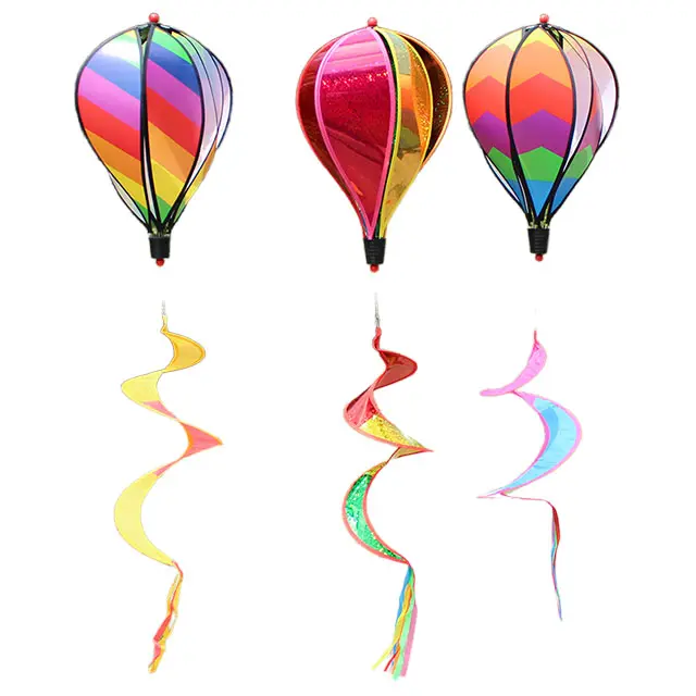 Balon udara panas, kincir angin taman berputar, payet kincir angin lonceng angin pelangi untuk dekorasi gantung