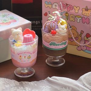 Vela Aromática Oshine con Diseño de Conejito y Gato, en Copa de Vidrio, Hecha a Mano, Creativa, Simulación de Helado, Postre, Aromaterapia, Cumpleaños - Product Image 1