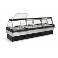 Vitrine Réfrigérée Longue à 3 Modules pour Viandes et Aliments Frais, en Acier Inoxydable, avec Plateaux et Verre Courbé, Refroidissement par Air 0-10°C, pour Supermarché