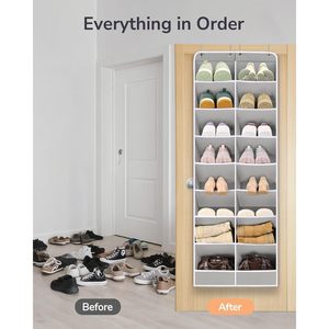 Organisateur de chaussures à suspendre sur la porte, 16 poches, gris, rangement gain de place pour bottes et chaussures, utilisation sur la porte du placard - Product Image 4