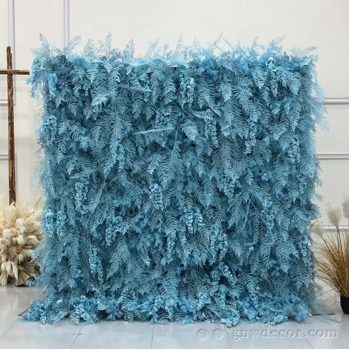 GNW Very 3D Custom Blue Feather Wedding Decor Flower Wall Artificial Floral Panel Flower Wall Backdrop