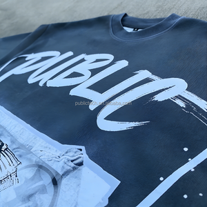 Camiseta de cuello redondo extragrande y corta para hombre, personalizada por el fabricante, de 230 g/m² de alto gramaje, con estampado serigrafiado y pedrería, teñido por inmersión. - Product Image 2