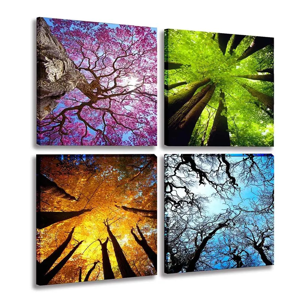 Amazon same 4 panels four seasons landscape wall art with wall frame picture tree flower painting
