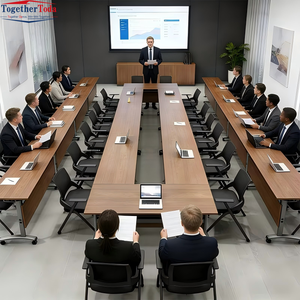 Conjunto de Sillas de Oficina con Panel de Madera de Diseño Moderno, Mesa de Entrenamiento de Doble Capa, Escritorio Móvil Extensible con Ruedas para Hoteles y Salas de Conferencias - Product Image 3