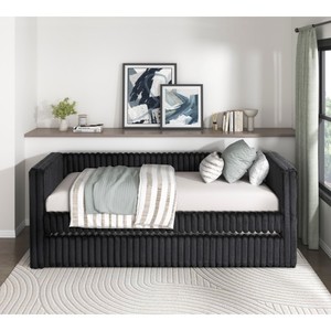 1pc Reclining Daybed with Trundle Black Velvet Upholstery Modern Luxury Living Room Furniture Durable Comfortable - Product Image 2