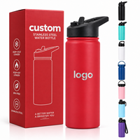 Bouteille d'eau portable personnalisée de 500 ml en acier inoxydable 304 à double paroi isolée sous vide, écologique, avec paille et poignée pour le sport et la gym