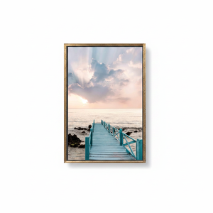 Printed Coastal Sky Canvas Art: Elegant Wood Bridge Seascape,<b>GOLD</b> <b>FRAMED</b> CANVAS - Product Image 2