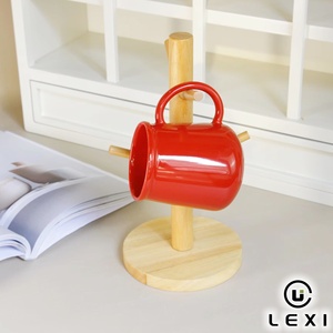 Taza de <span class=keywords><strong>Café</strong></span> de Cerámica Roja con Soporte de Madera para Hogar, Oficina, Cocina, Vajilla, Regalo, Venta al por Mayor - Product Image 2