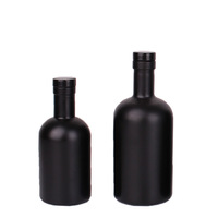 200ml 375ml 500ml 750ml 1000ml Bouteille de vodka en verre noir mat vide Bouteille de whisky d'alcool ronde avec bouche en liège Botella De Licor