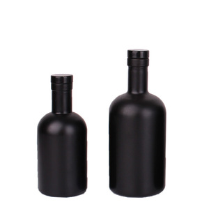 200ml 375ml 500ml 750ml 1000ml Botella De Vodka De vidrio negro mate vacía Botella De whisky De licor redonda con boca De corcho Botella De Licor - Product Image 5