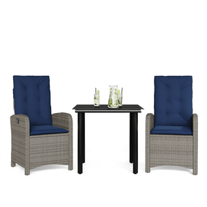 Conjunto de Comedor de Jardín de Ratán Gris para 2 Personas, Muebles de Exterior Resistentes a la Intemperie, Estilo Contemporáneo - Product Image 1