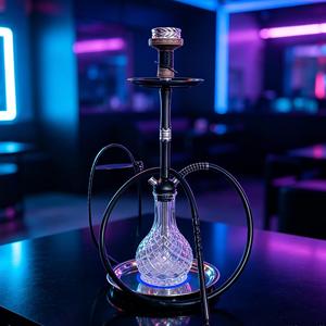 Electric <b>Hookah</b> Glass Base Black Metal Stem Heat Control Water <b>Pipe</b> with Hose for Lounge Bar Home Use - Product Image 6