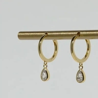 LT-EK307 Vente en gros Boucles d'oreilles créoles géométriques tendance en forme de goutte d'eau pour femmes, en argent 925 et zircon, hypoallergéniques