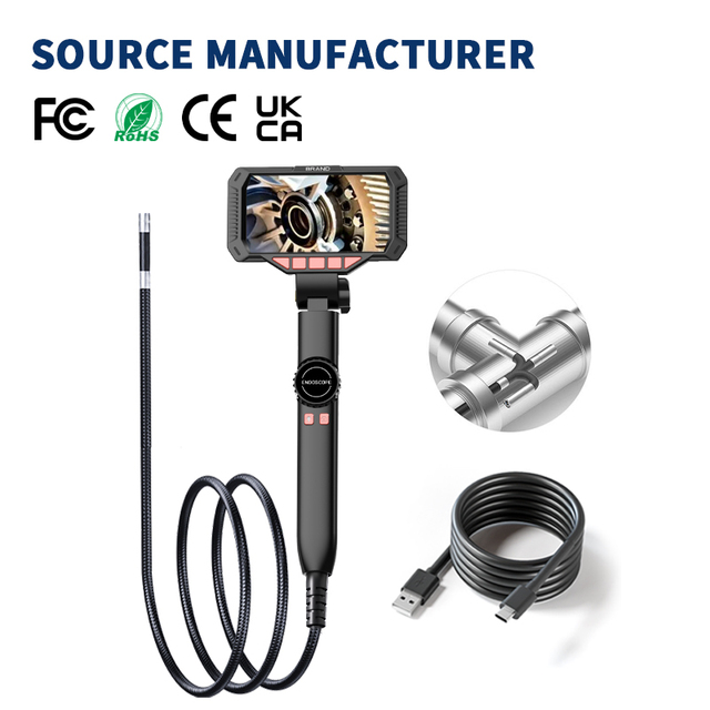 HD Resolution Borescope 6 LED Lights 4.5 Inch IPS Display Semi-Rigid Snake Articulating Borescope Industrial Endoscope Camera